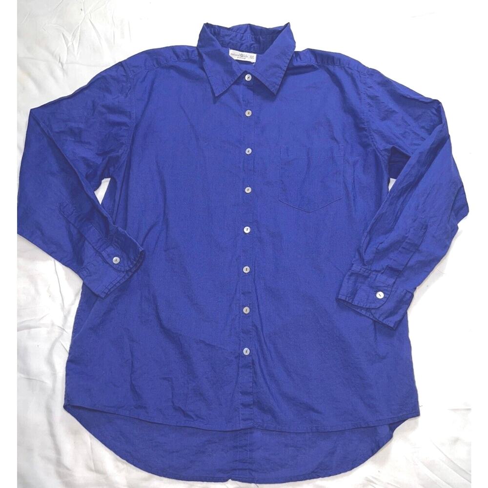 Natural Life Shirt Women Size XS/S Cobalt Blue Long Sleeve Button Up 100% Cotton